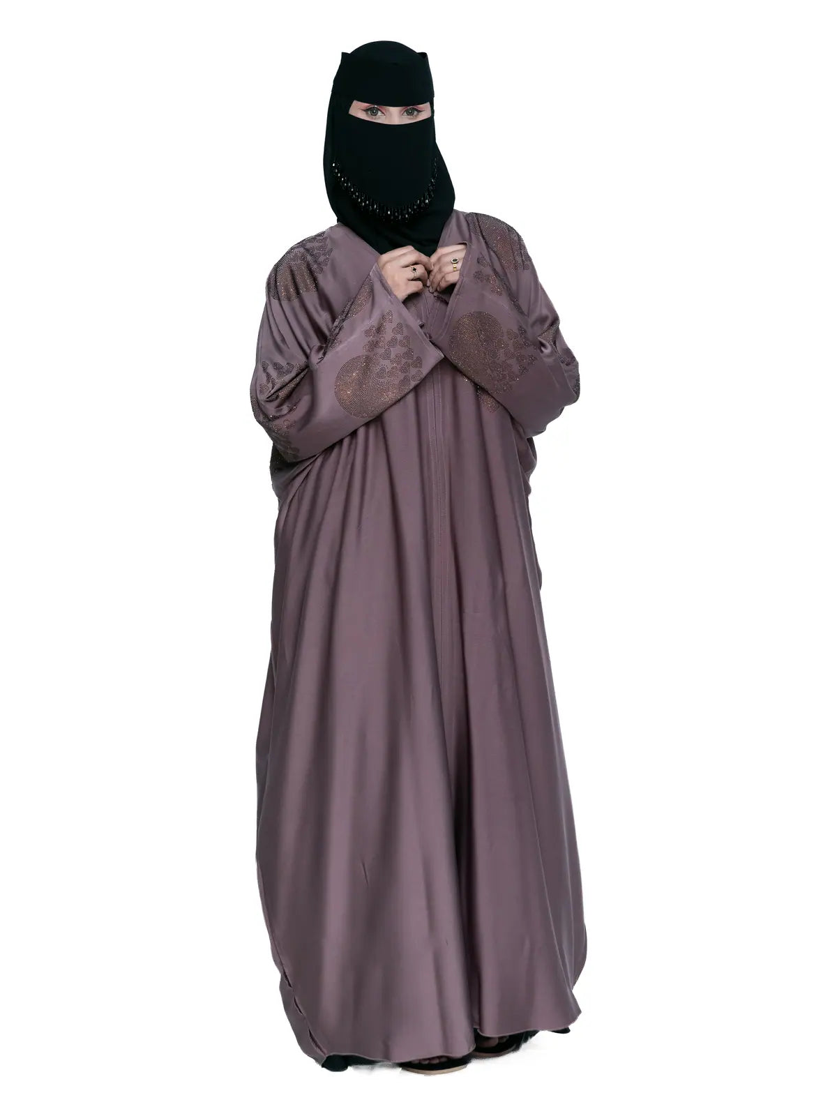 Mauve Gold-Print Batwing Abaya in Mauve