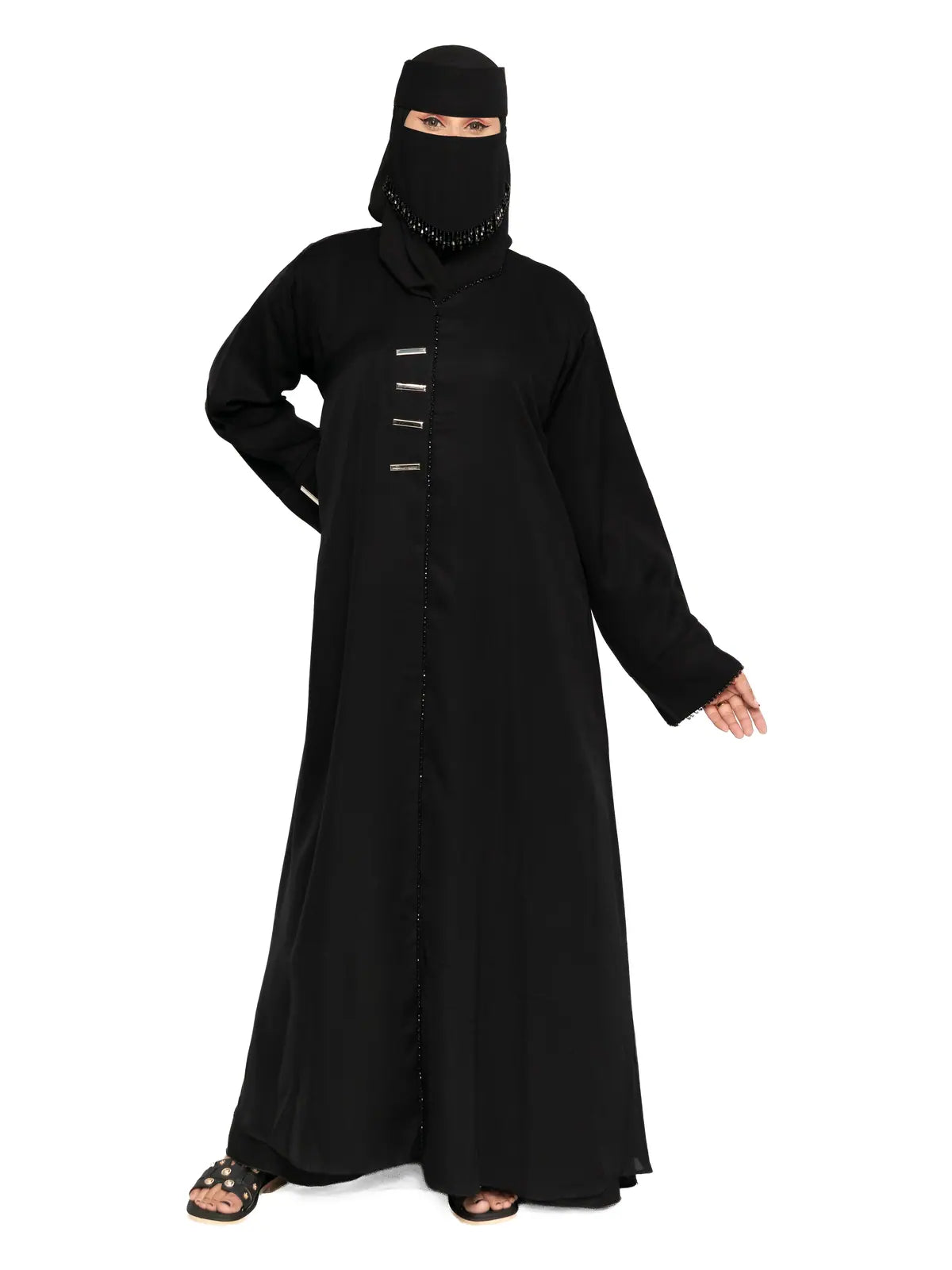 Black Gold-Bar Abaya in Black