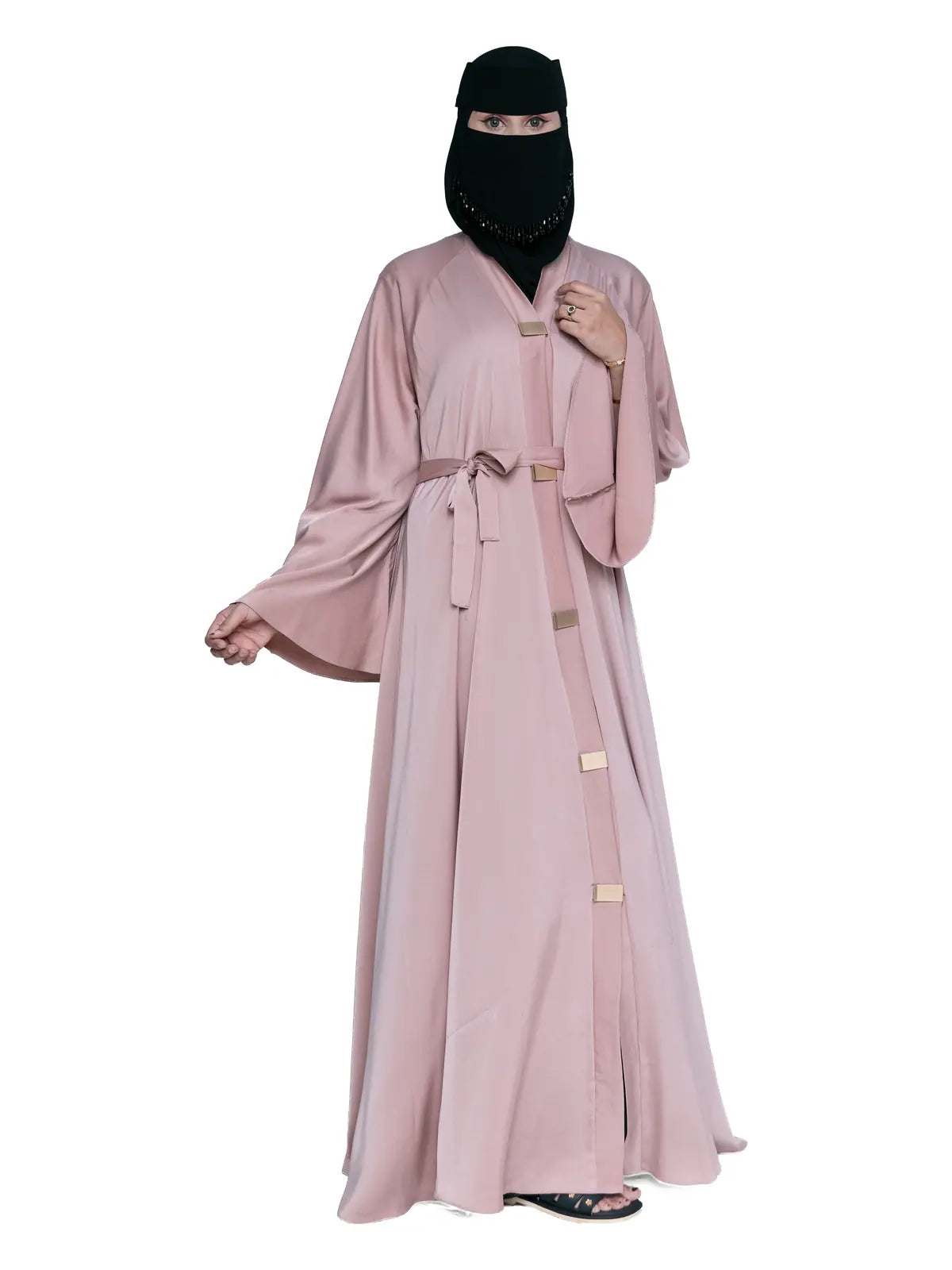 Satin Belted Abaya in Blush