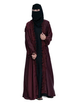 Lace-Trim Open Abaya in Wine