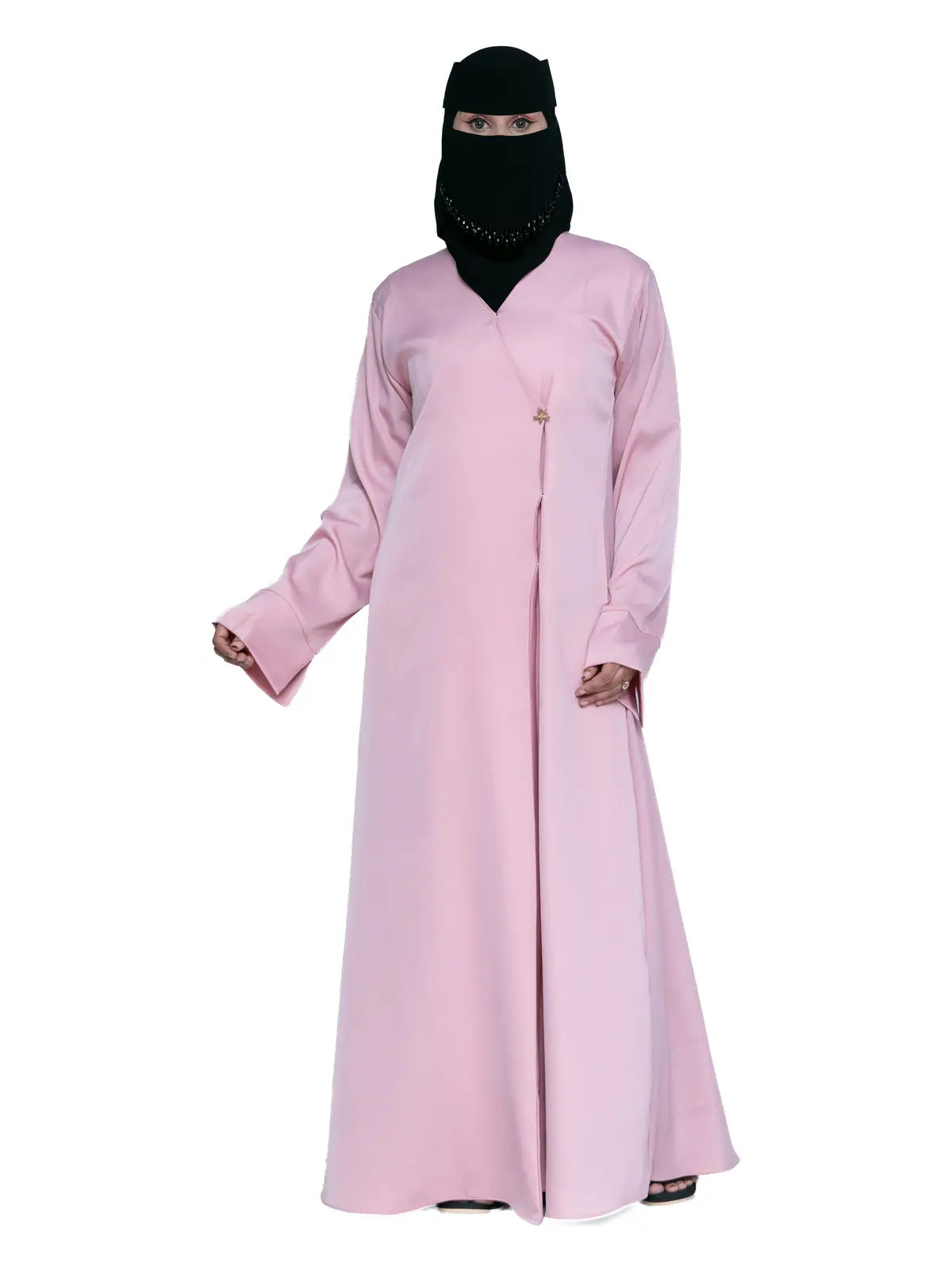 Pink Wrap-Front Abaya in Pink
