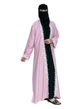 Lace-Trim Open Abaya in Pink