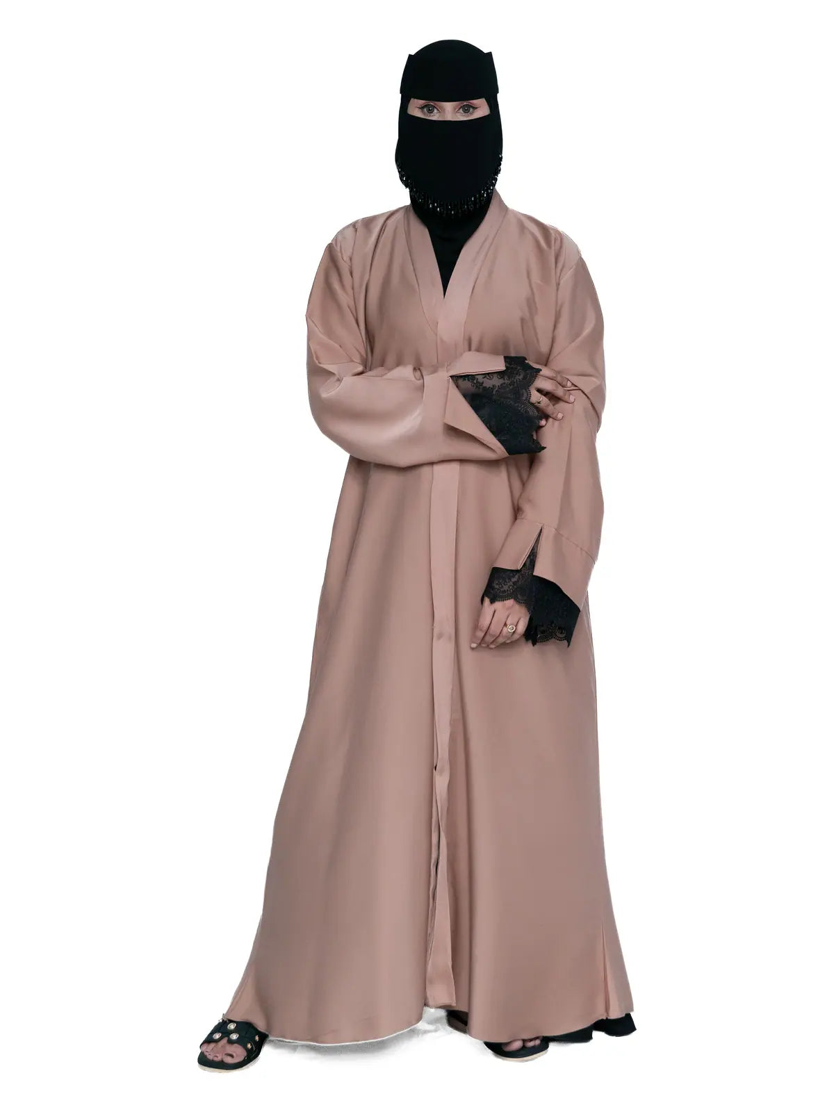 Rosewood Lace-Cuff Abaya in Rosewood