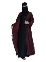 Lace-Trim Open Abaya in Wine