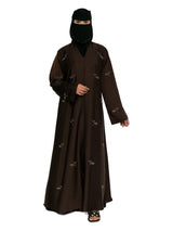 Leaf-Embroidered Abaya in Chocolate