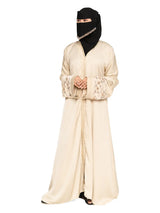 Cream Floral-Sleeve Abaya in Cream