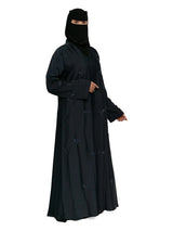 Leaf-Embroidered Abaya in Midnight