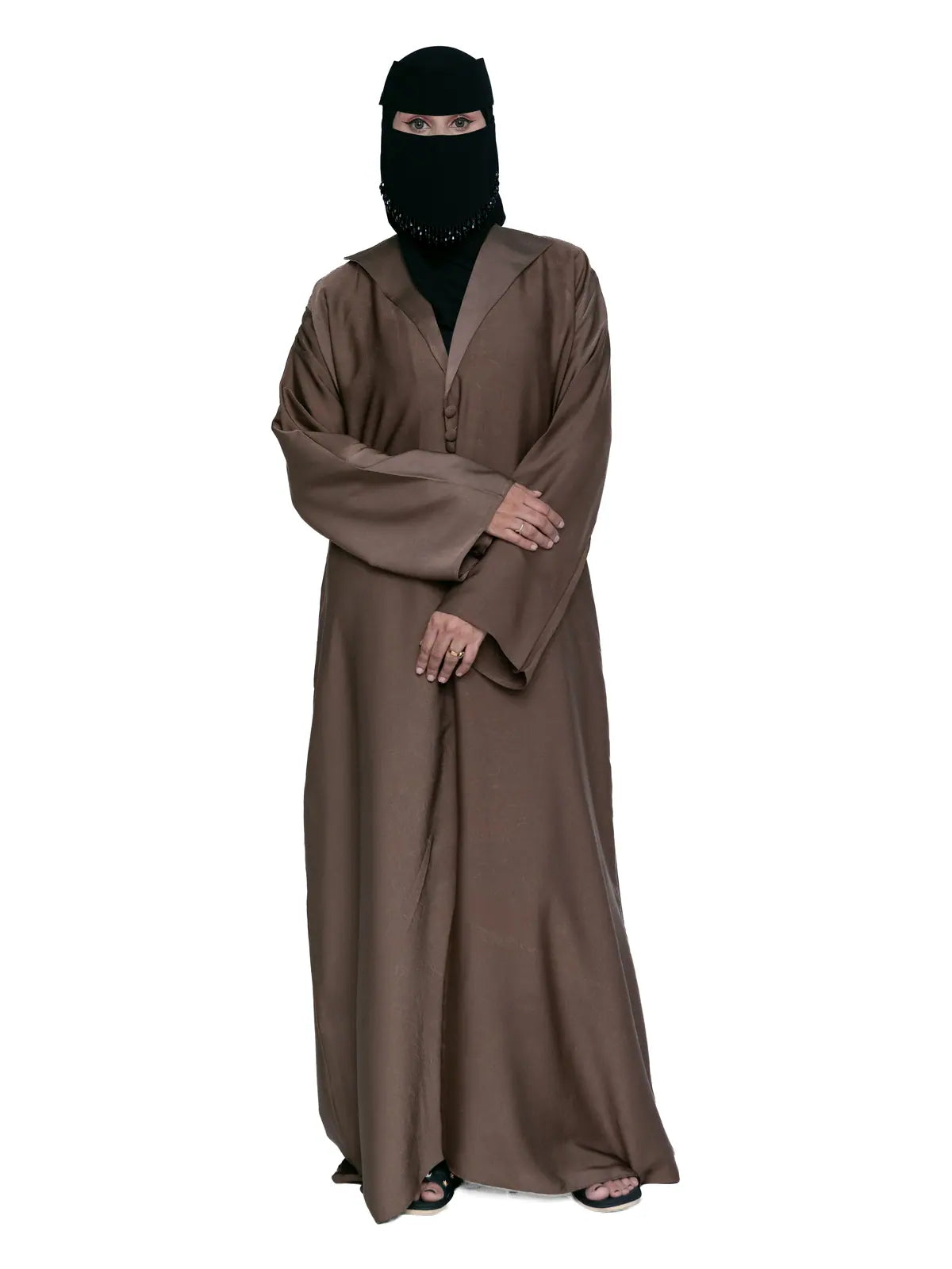 Hooded Button Abaya in Mocha