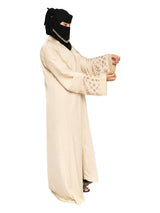 Cream Floral-Sleeve Abaya in Cream