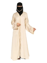 Cream Floral-Sleeve Abaya in Cream