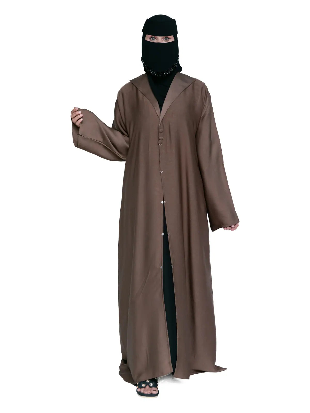 Hooded Button Abaya in Mocha