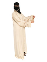 Cream Floral-Sleeve Abaya in Cream