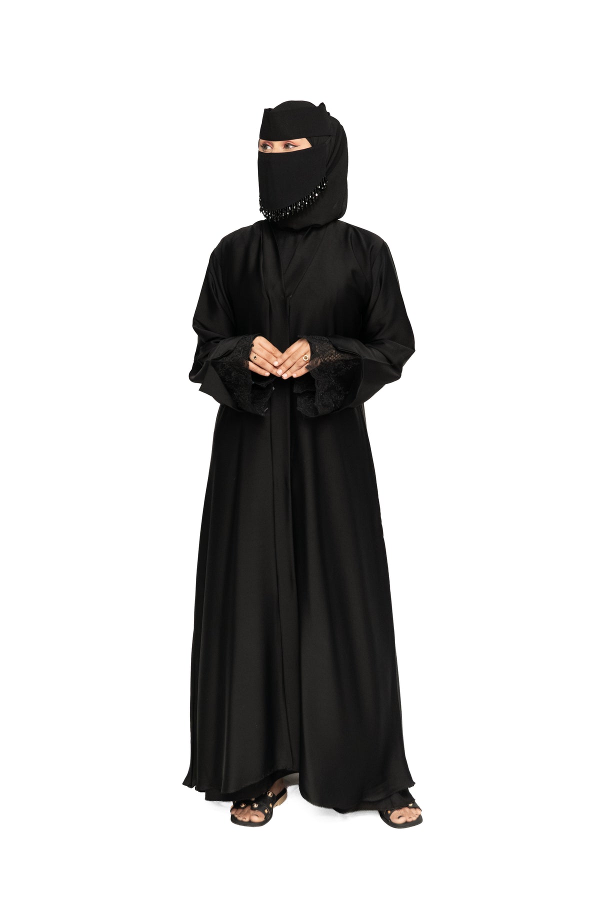 Premium Black Abaya with Embellished Niqab Set