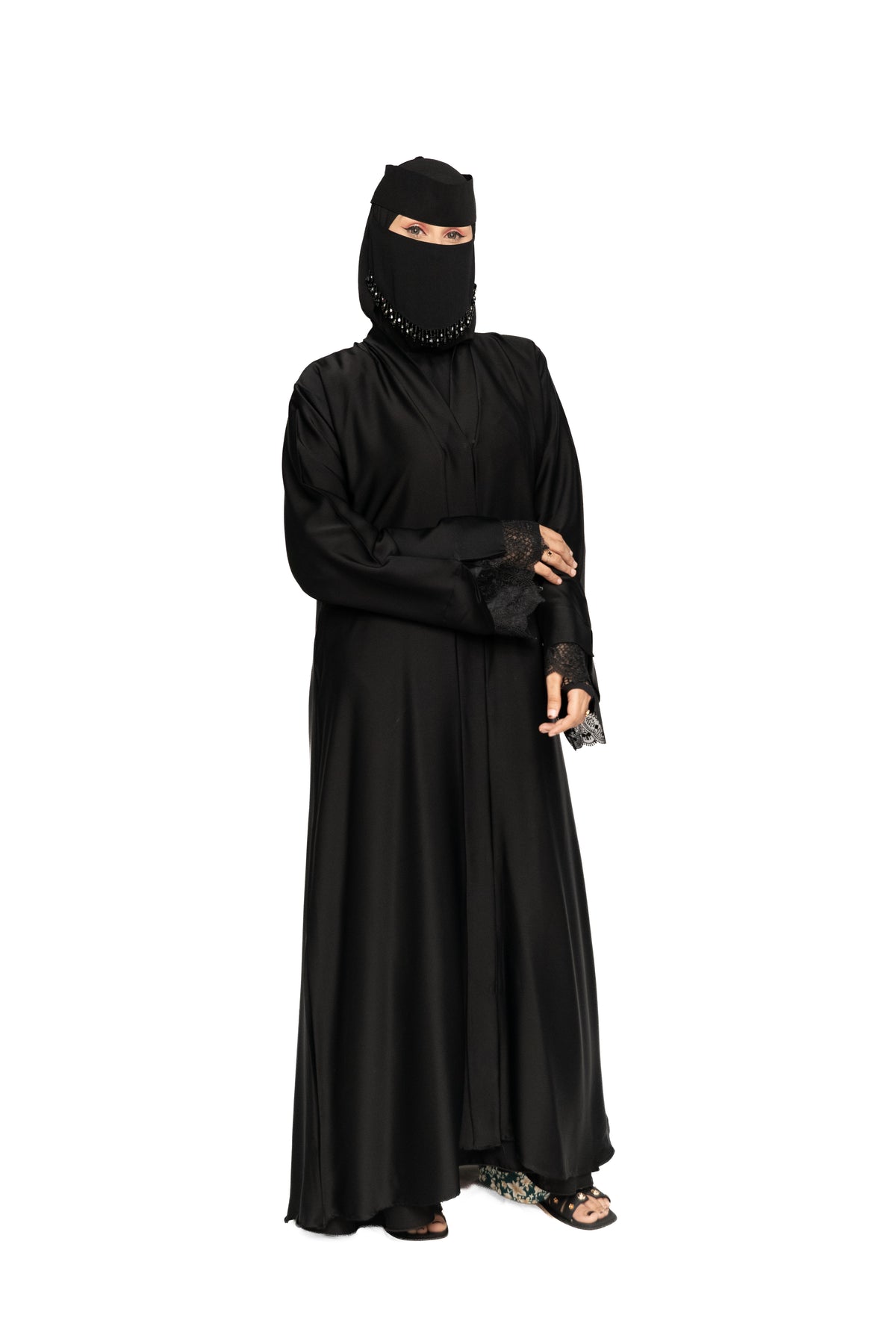 Premium Black Abaya with Embellished Niqab Set