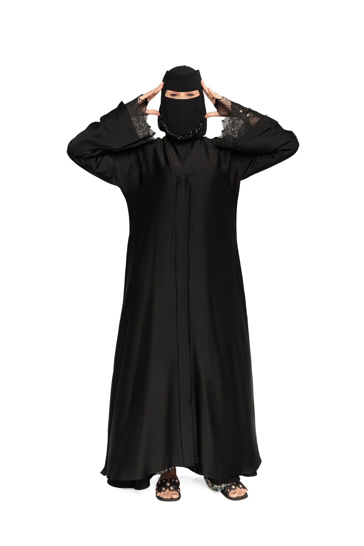 Premium Black Abaya with Embellished Niqab Set