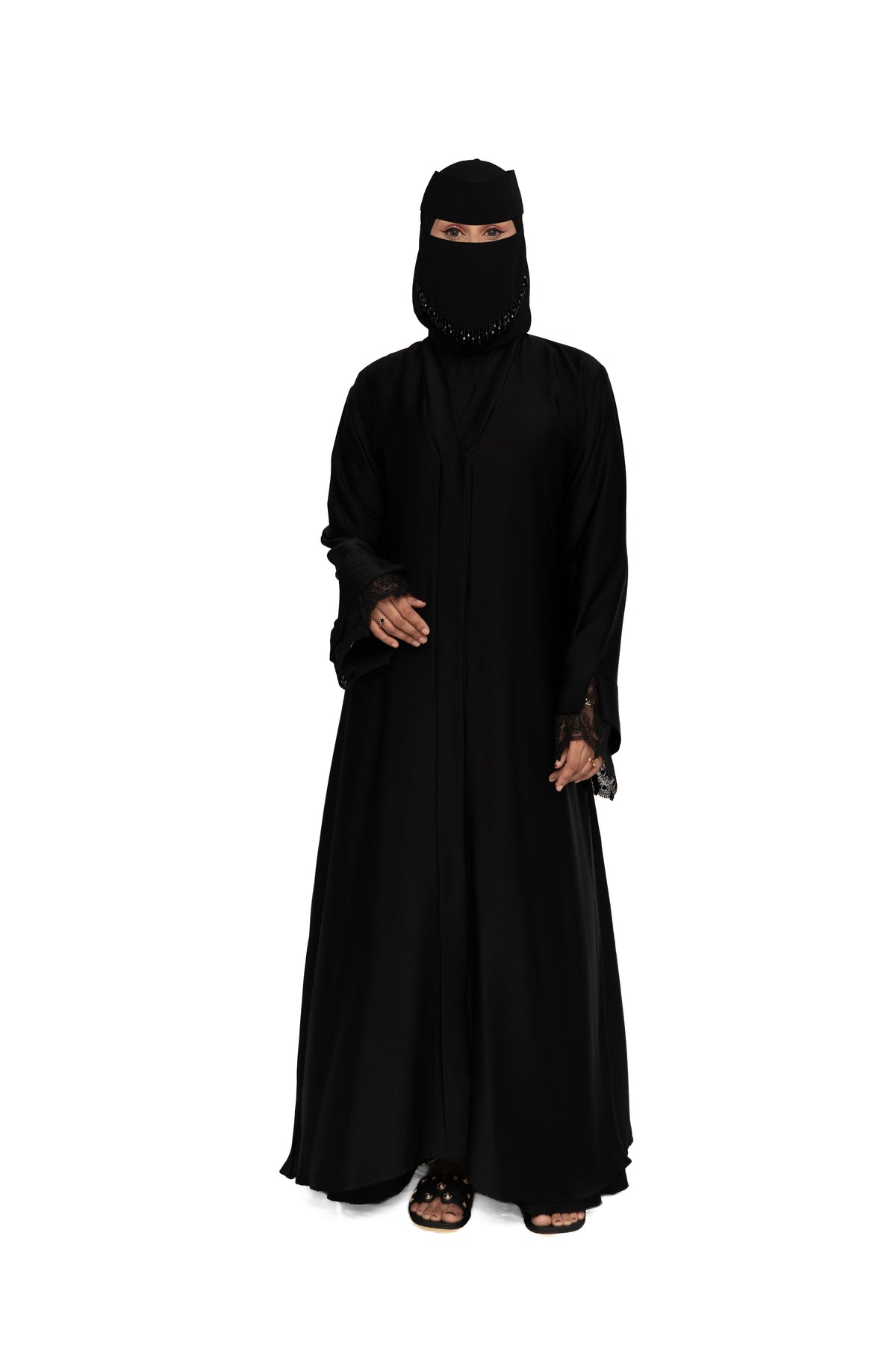 Premium Black Abaya with Embellished Niqab Set