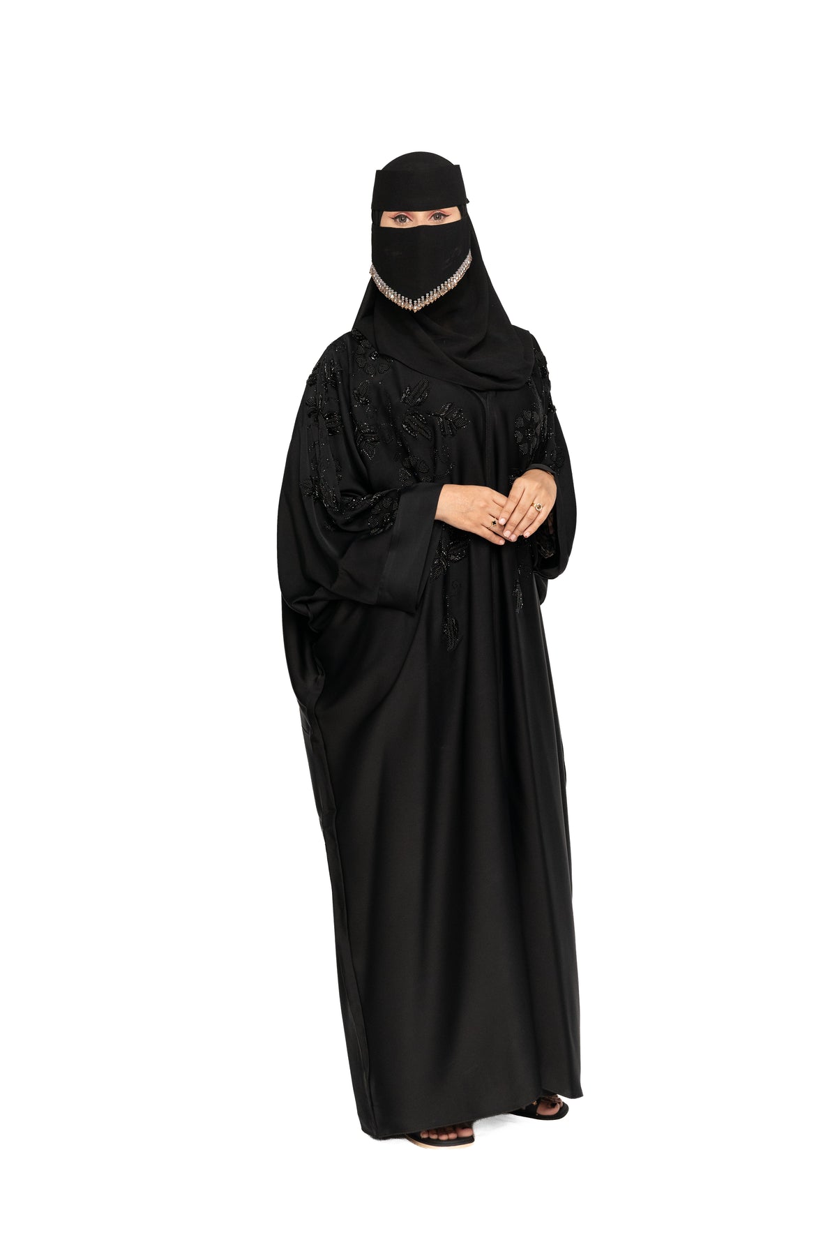 Premium Black Hand work Abaya with Pearl Niqab