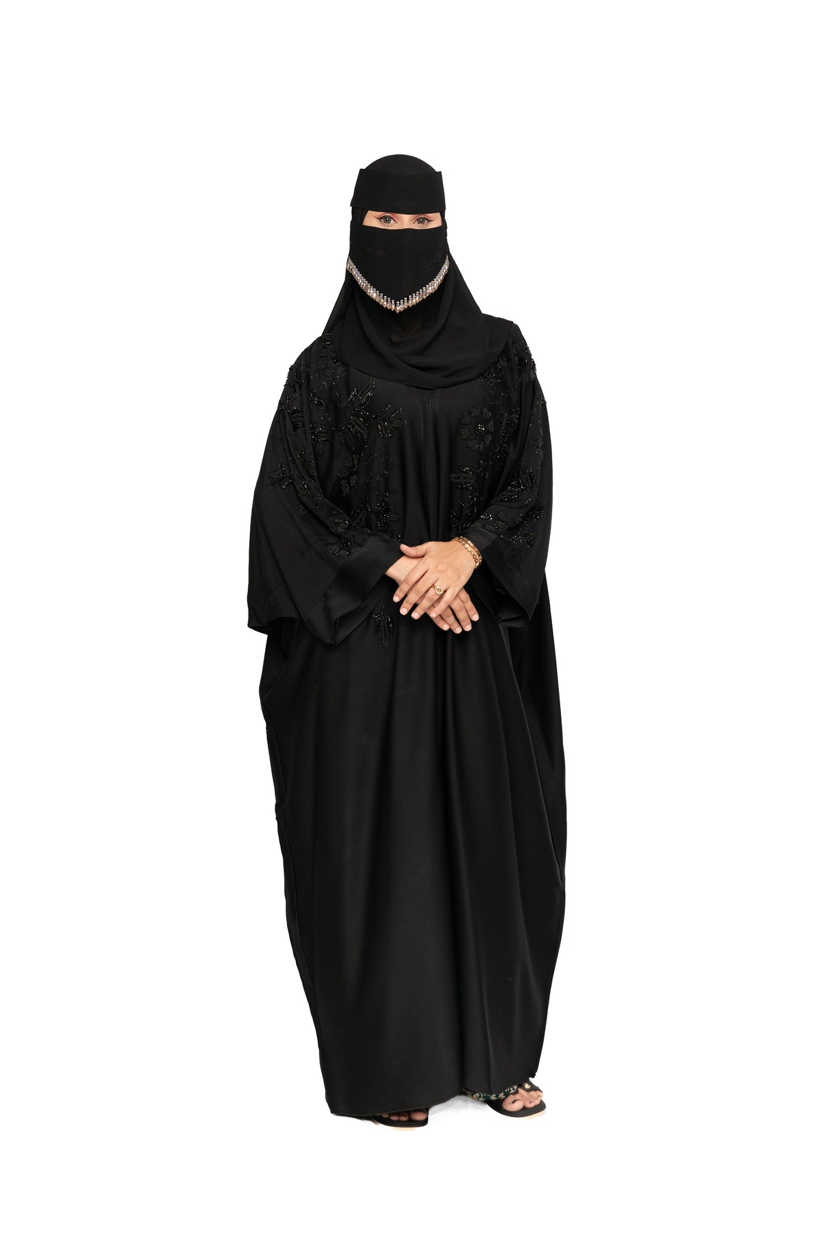 Premium Black Hand work Abaya with Pearl Niqab