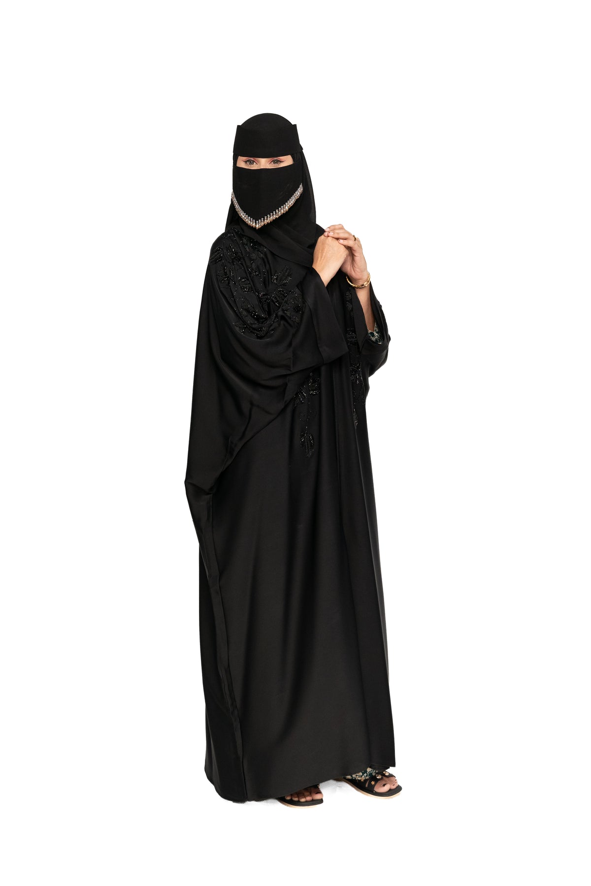 Premium Black Hand work Abaya with Pearl Niqab