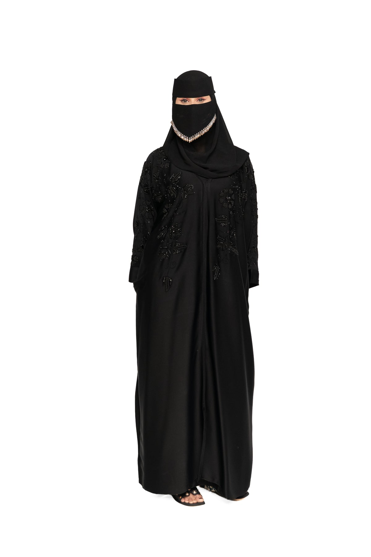 Premium Black Hand work Abaya with Pearl Niqab