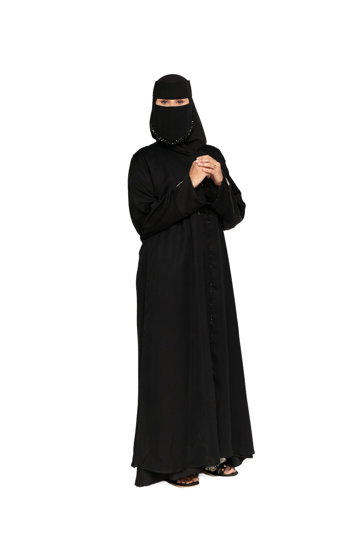 Premium Black Abaya with Embellished Niqab Set