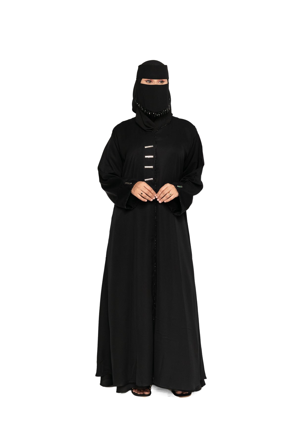 Premium Black Abaya with Embellished Niqab Set