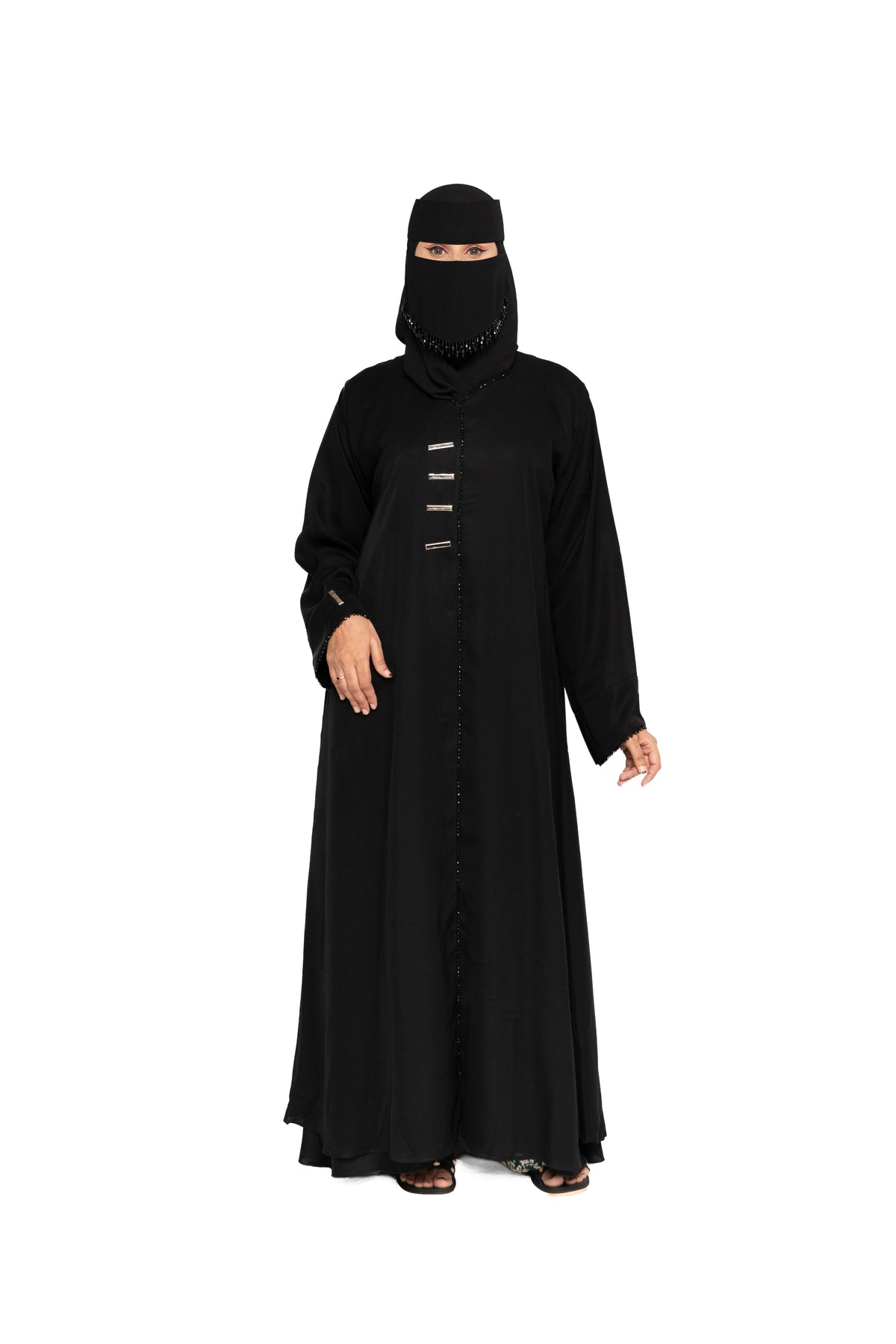 Premium Black Abaya with Embellished Niqab Set