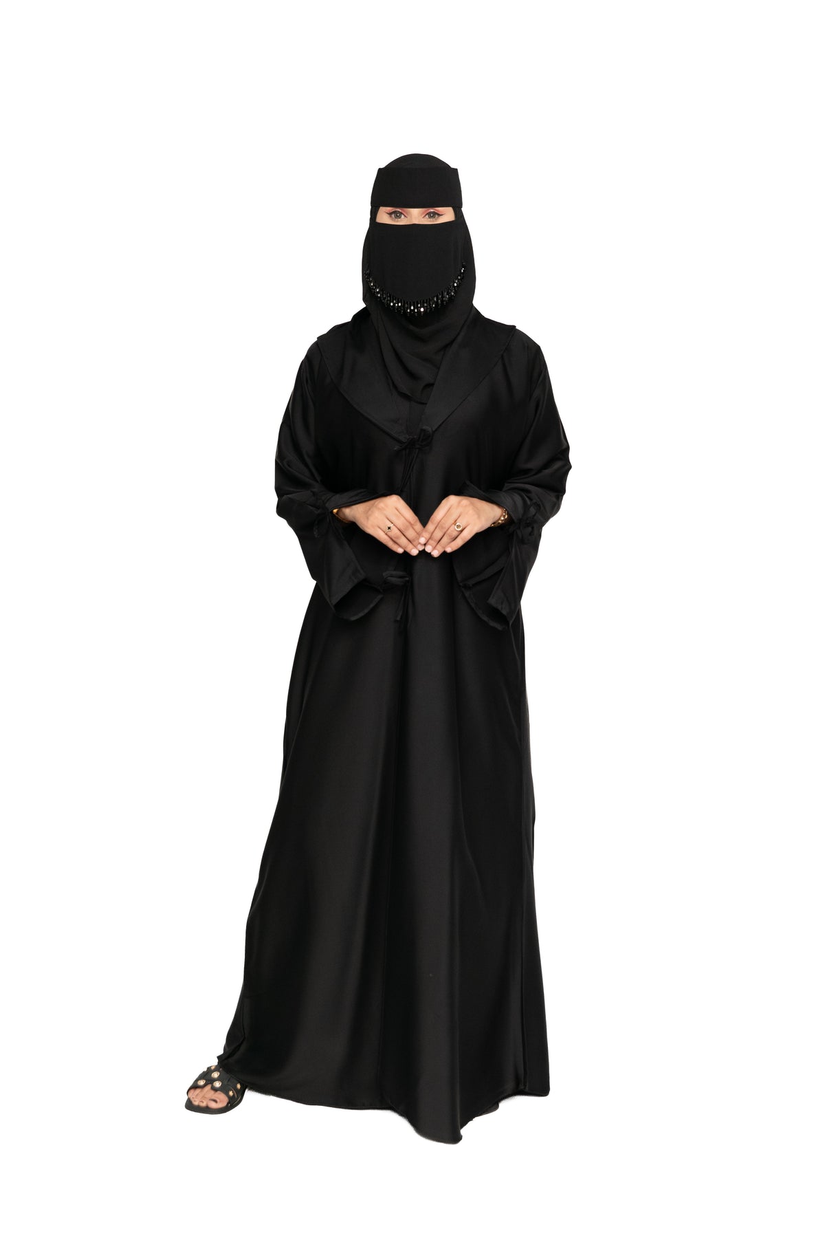 Premium Black Satin Abaya with Niqab Set