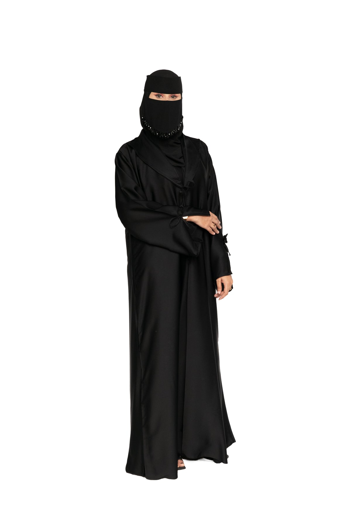 Premium Black Satin Abaya with Niqab Set