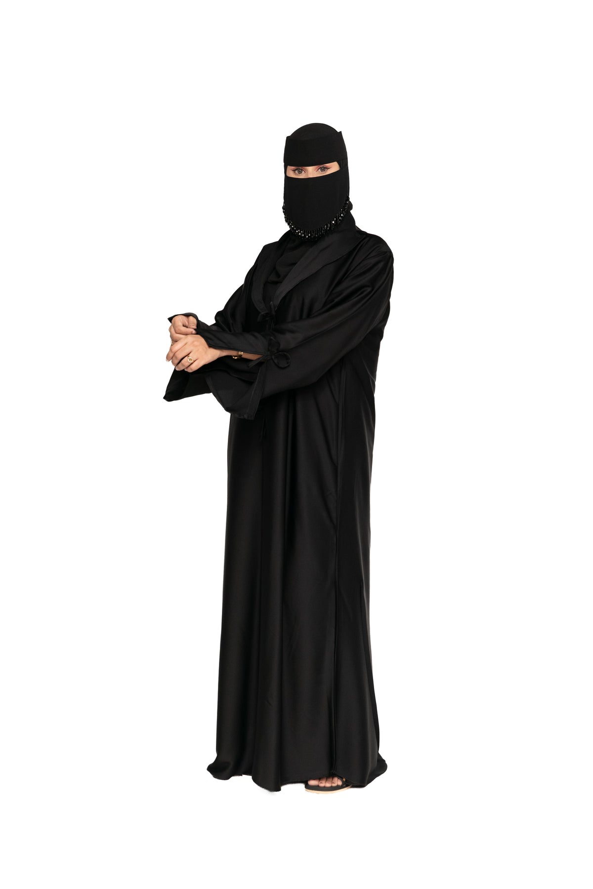 Premium Black Satin Abaya with Niqab Set