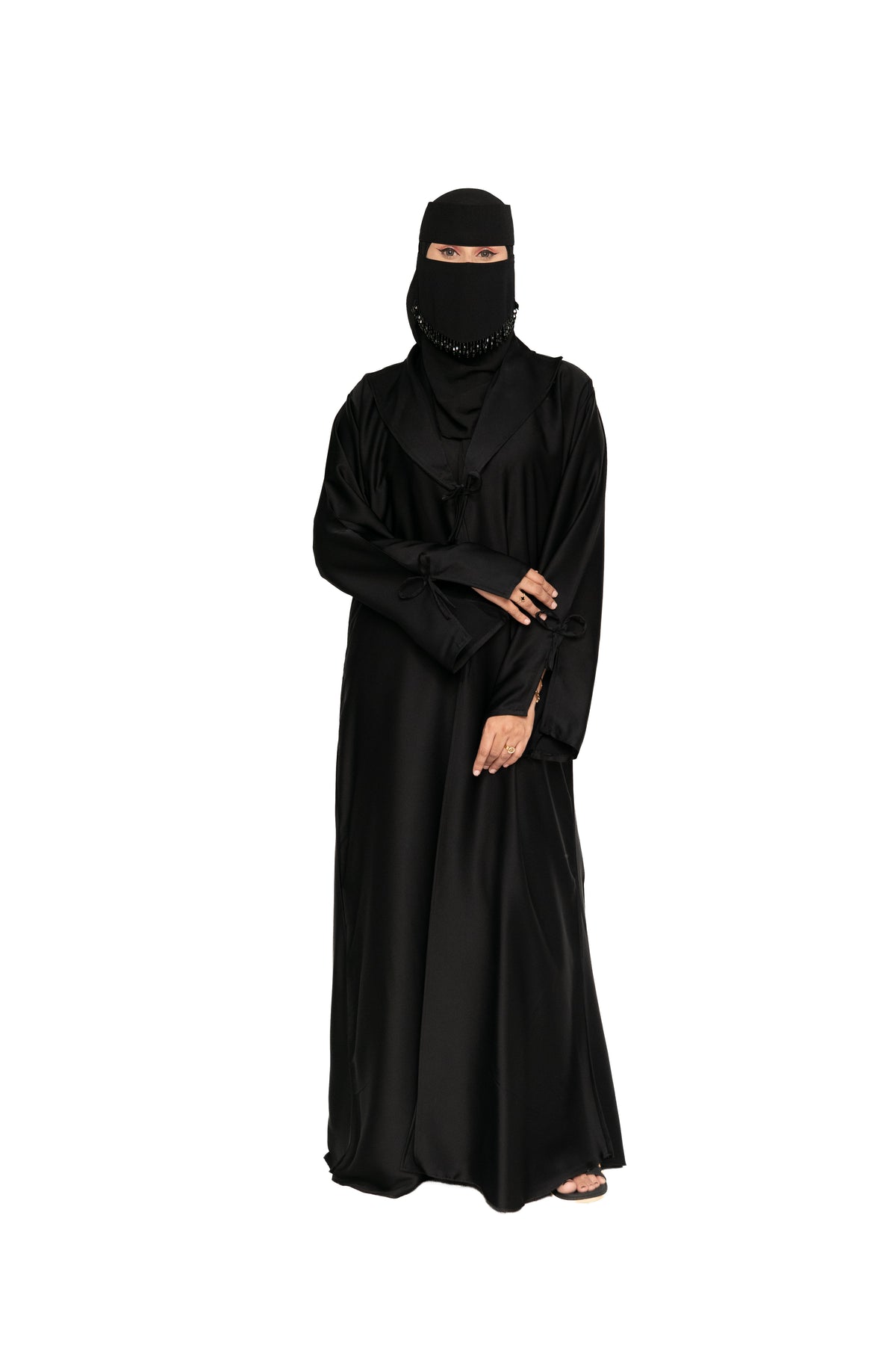 Premium Black Satin Abaya with Niqab Set