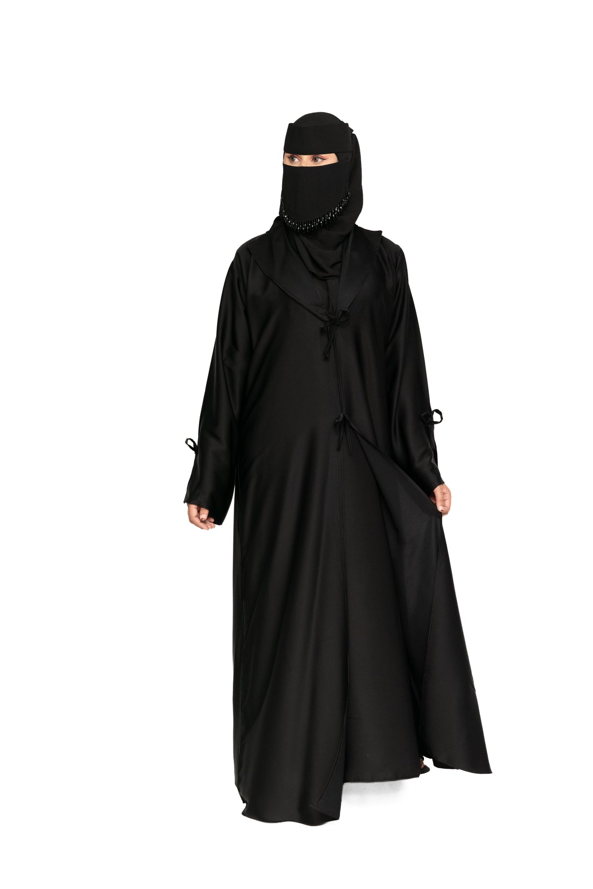 Premium Black Satin Abaya with Niqab Set