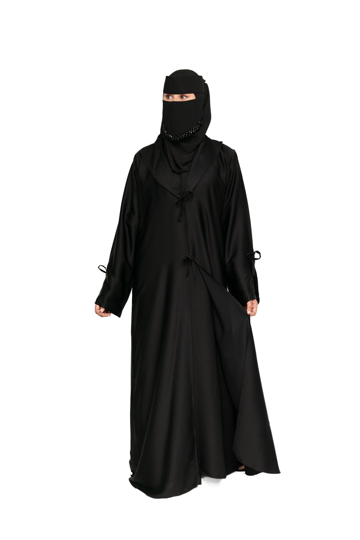 Premium Black Satin Abaya with Niqab Set