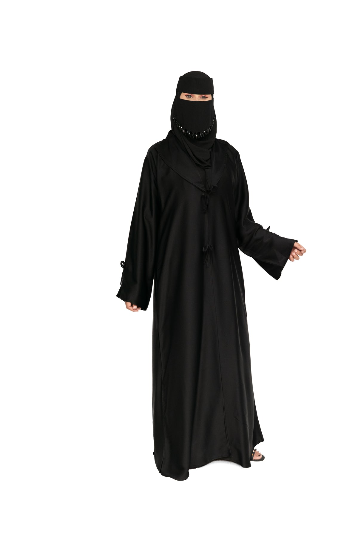 Premium Black Satin Abaya with Niqab Set