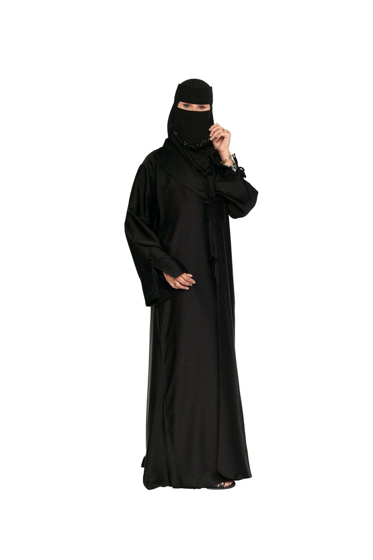 Premium Black Satin Abaya with Niqab Set