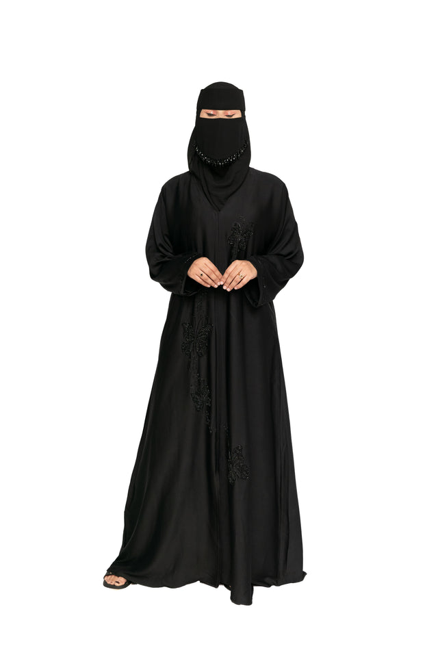 Premium Black Floral Hand Work Abaya with Niqab Set