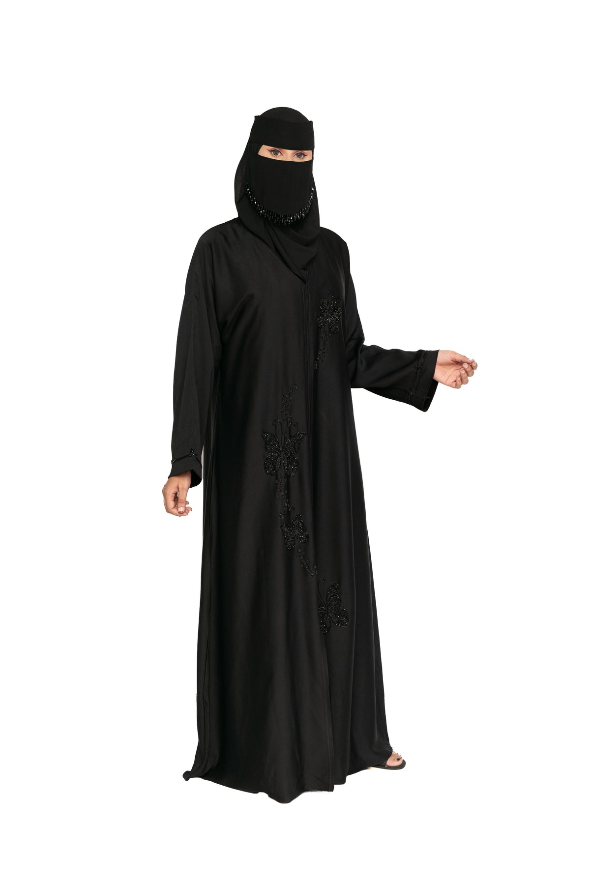 Premium Black Floral Hand Work Abaya with Niqab Set