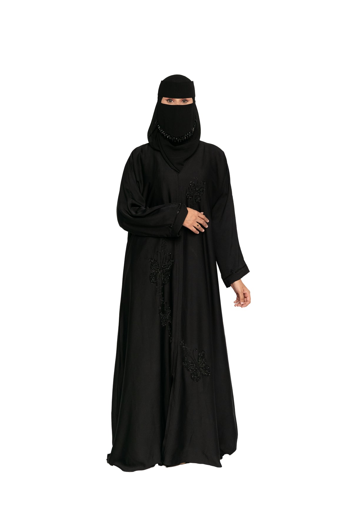 Premium Black Floral Hand Work Abaya with Niqab Set