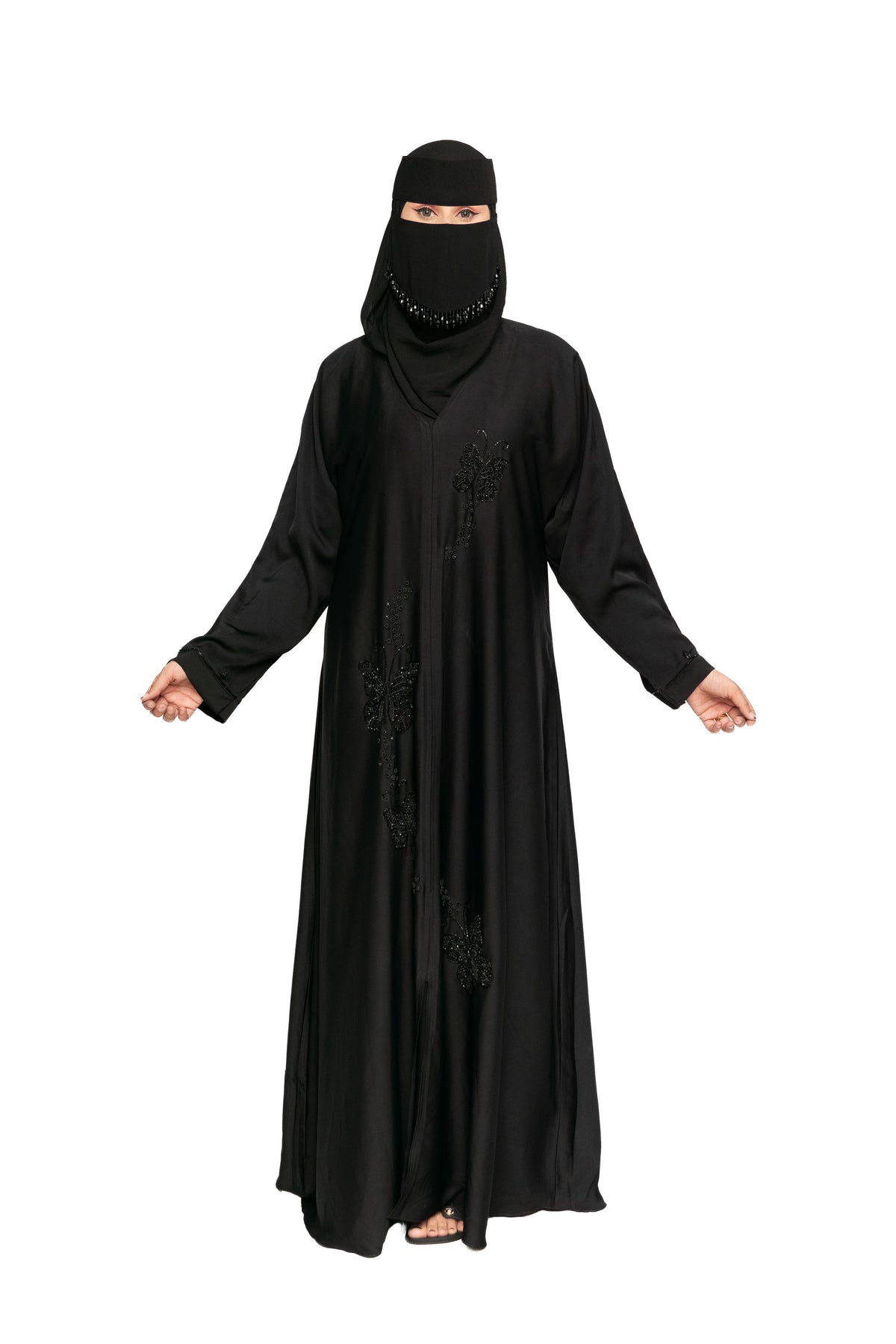 Premium Black Floral Hand Work Abaya with Niqab Set