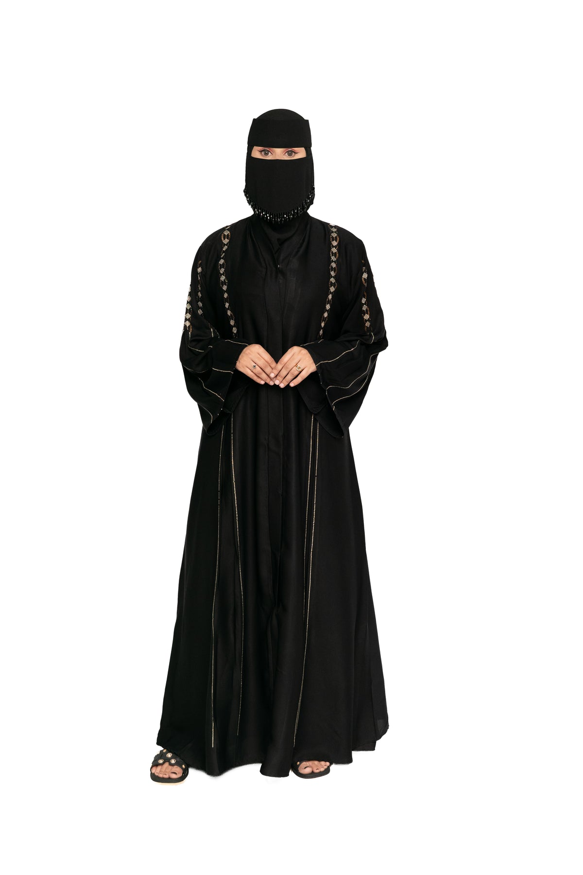 Premium Black Gold Work Abaya with Niqab Set