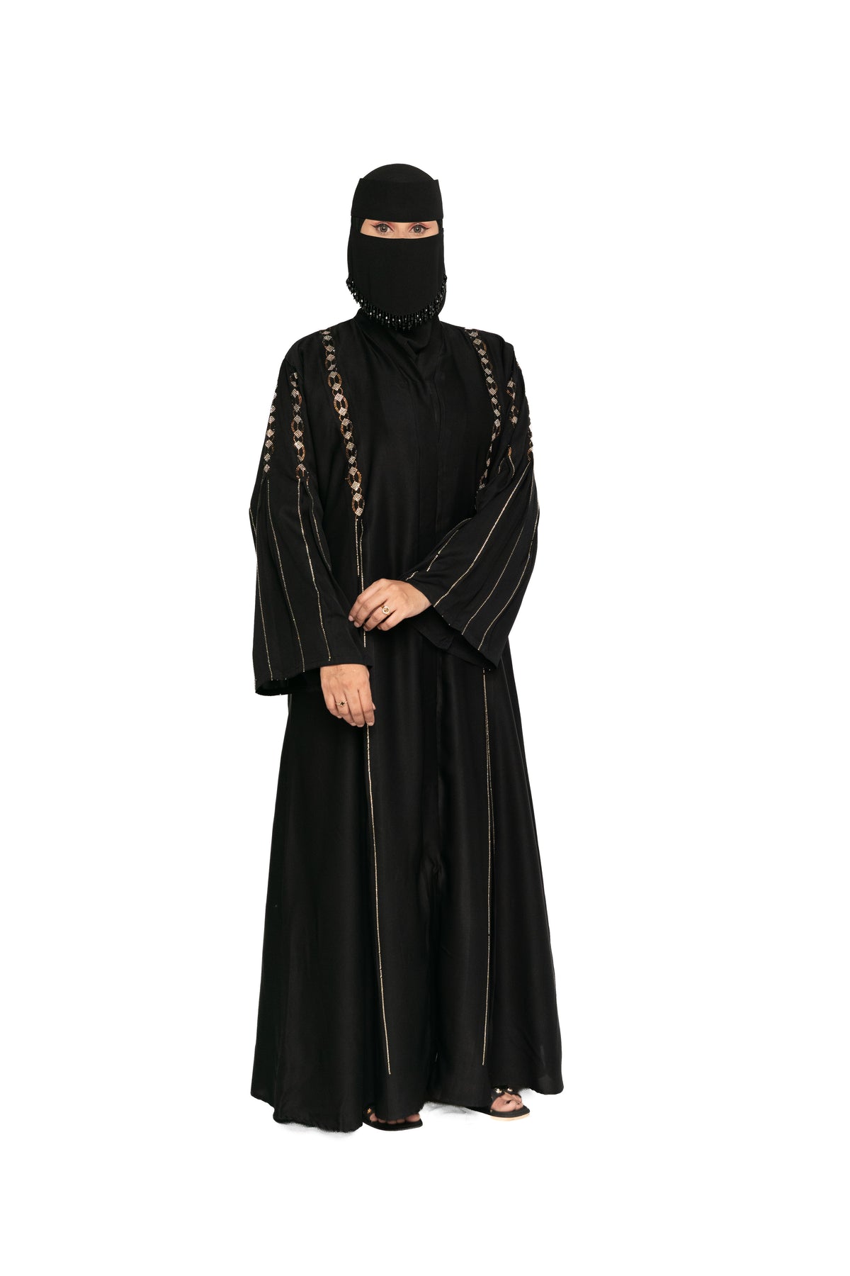 Premium Black Gold Work Abaya with Niqab Set