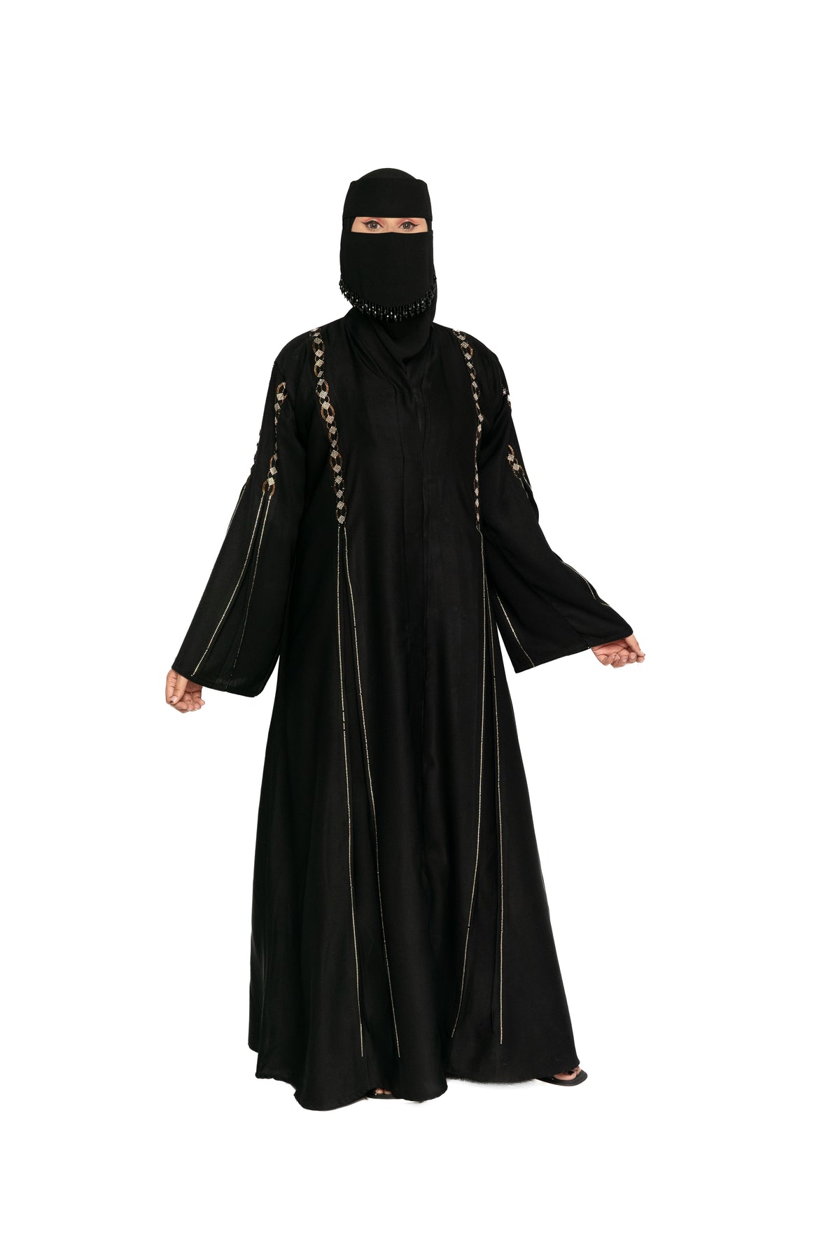 Premium Black Gold Work Abaya with Niqab Set