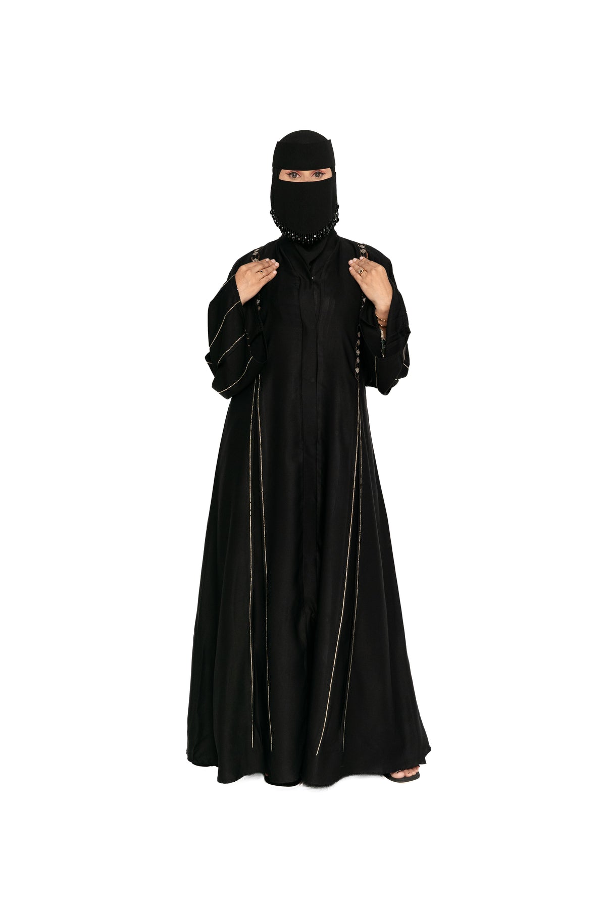 Premium Black Gold Work Abaya with Niqab Set